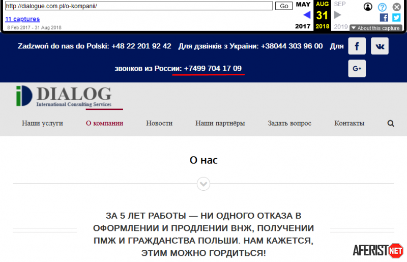 Информация с веб-архива о dialogue.com.pl